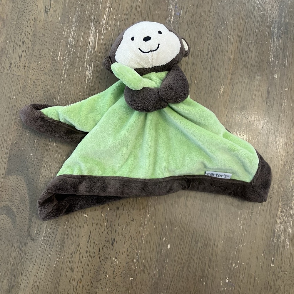 Carters Baby Monkey Lovey/Security‎ Blanket Green Brown Tan Plush